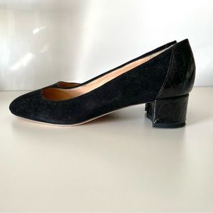 J Crew black suede pumps with stamped croc heel 7.5 IN BOX